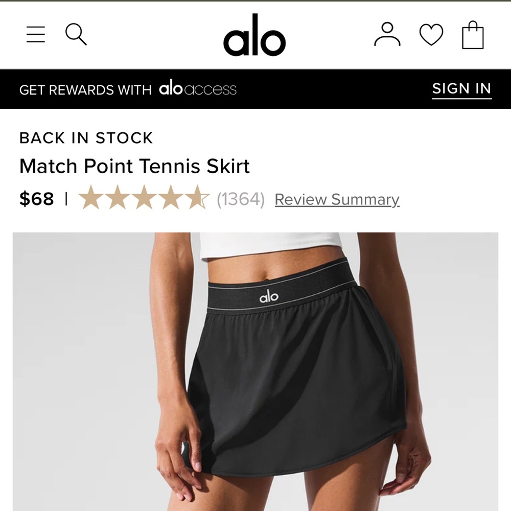 ALO Yoga Black Match Point Skirt